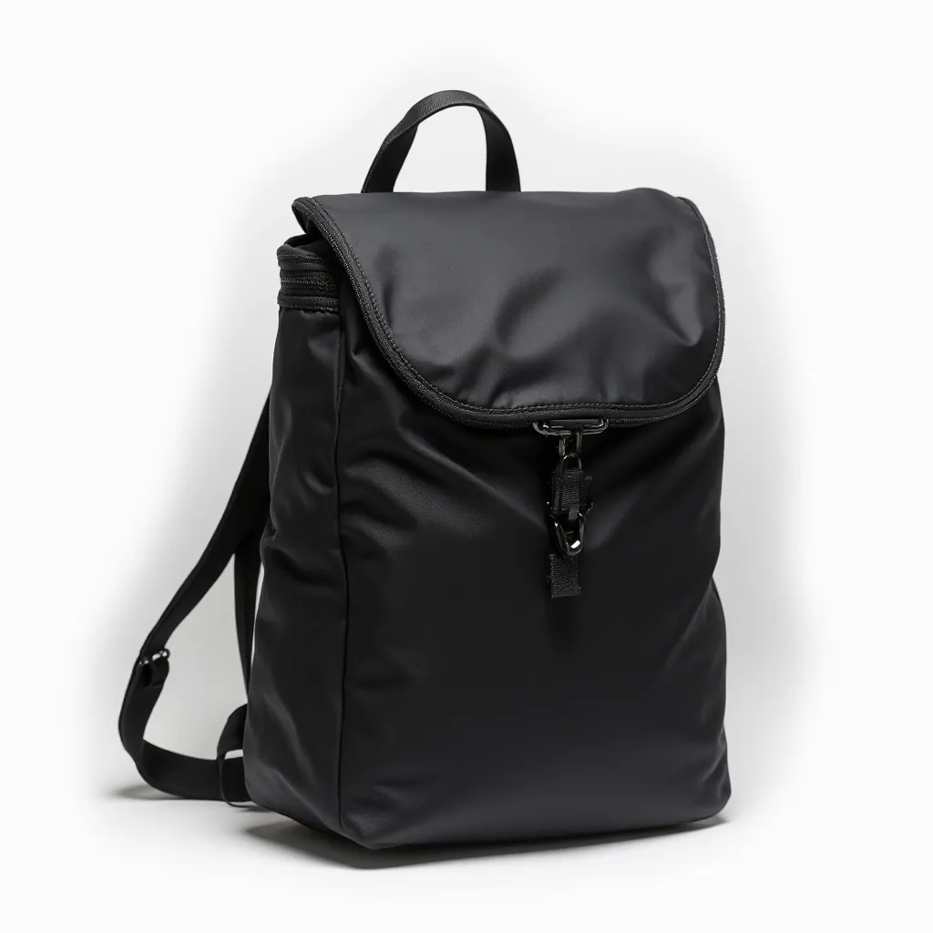 Compact Sling Pack in black with adjustable strap, showing minimal silhouette and one-shoulder carry position