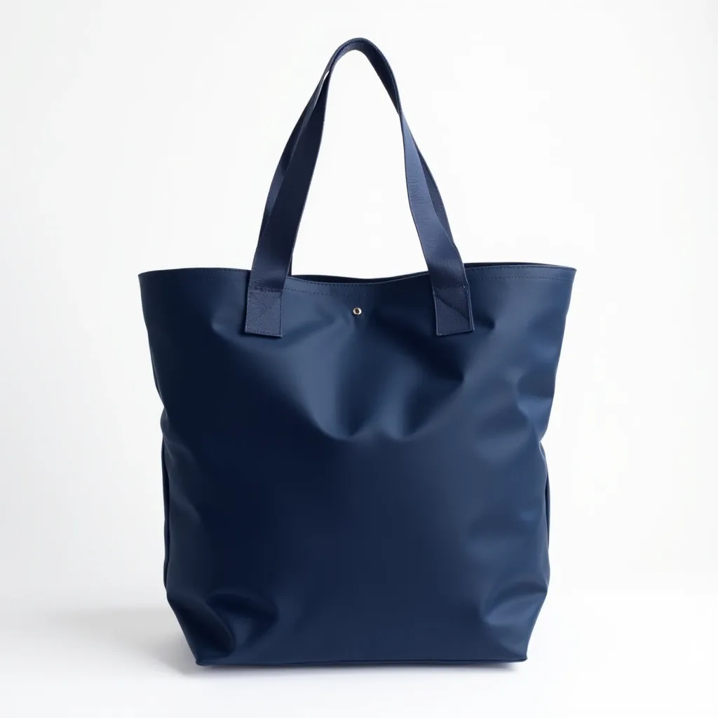 Weekender Travel Tote in navy blue with leather handles, displayed open to show interior compartments and capacity