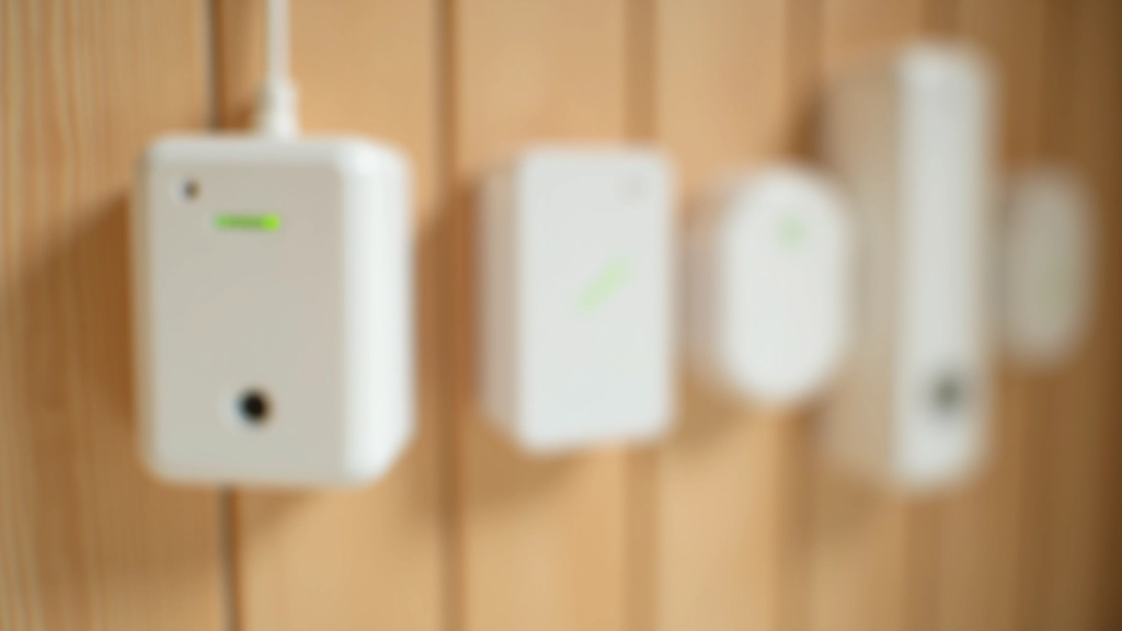 Puitmajade seinte peale paigaldatud valged sensorid ja kaablid, millel näha roheline LED-indikaator
